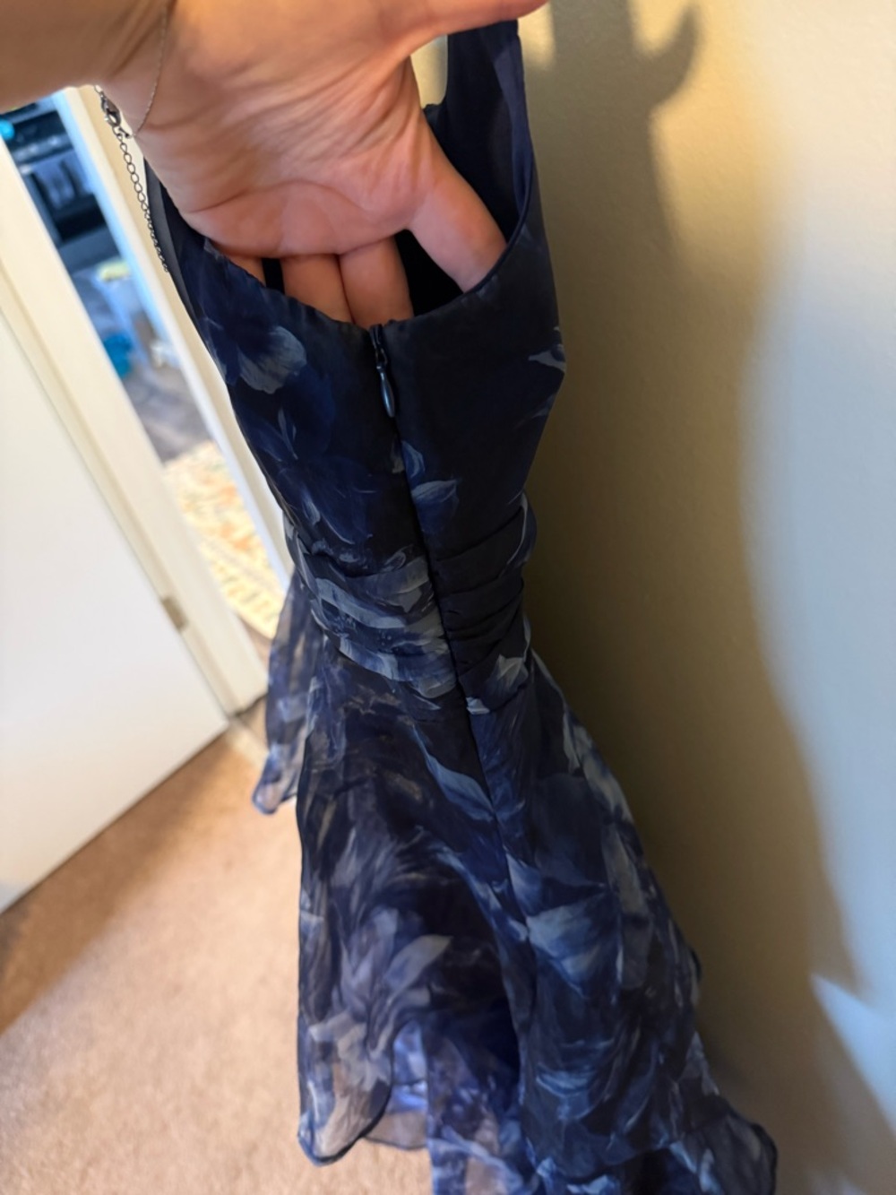 Lulus Dramatic Glamour Navy Blue Floral Organza Tiered Midi Dress - Picture 6 of 12